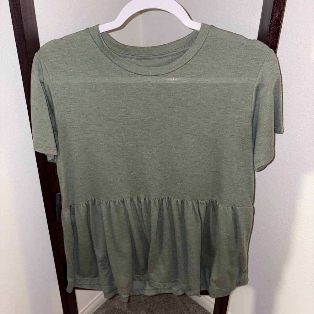 American Eagle Outfitters Olive Peplum Tee
